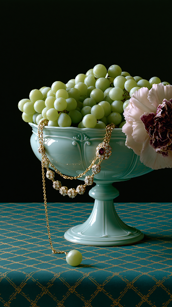 Elegant Still Life with Grapes and Jewelry