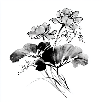 Elegant Sumi-E Lotus Floral Arrangement