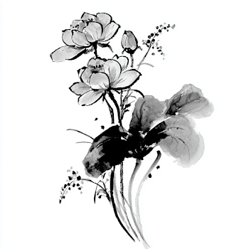 Elegant Sumi-E Lotus Floral Arrangement