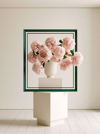 Elegant Vase of Pink Peonies in Hunter Green Frame