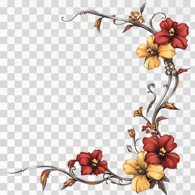 elegant Victorian style scroll corner frame clipart with red