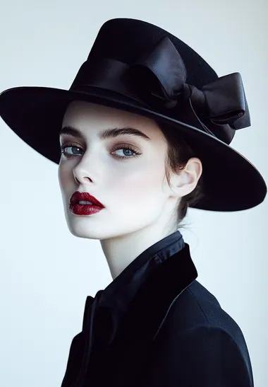 Elegant Vintage Fashion Illustration of a Woman in a Black Hat Elegant Vintage Fashion Illustration of a Woman in a Black Hat