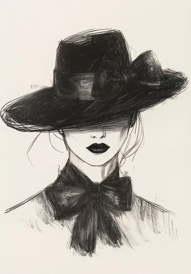 Elegant Vintage Fashion Illustration of a Woman in a Black Hat Elegant Vintage Fashion Illustration of a Woman in a Black Hat