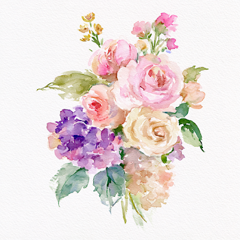 Elegant Watercolor Floral Arrangement with Roses and Hydrangeas
