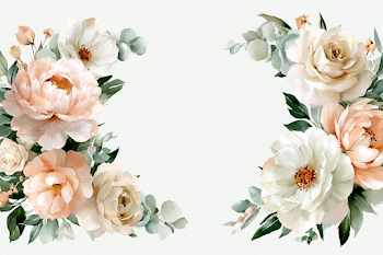 Elegant Watercolor Floral Border with Peonies and Roses