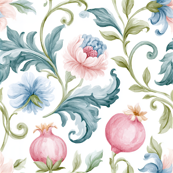 Elegant Watercolor Floral Pattern with Pomegranates