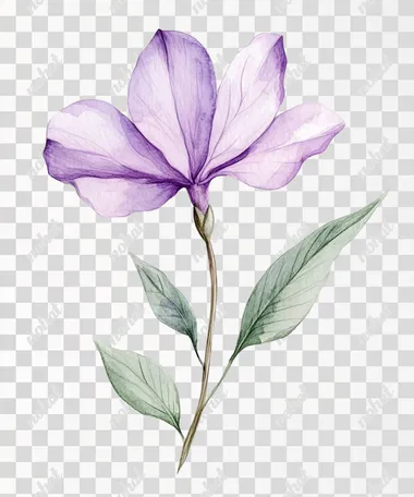 Elegant Watercolor Lilac Flower and Leaves