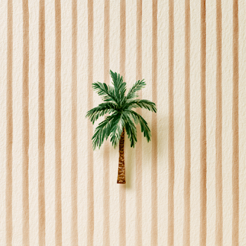 Elegant Watercolor Palm Tree on Cream Stripes