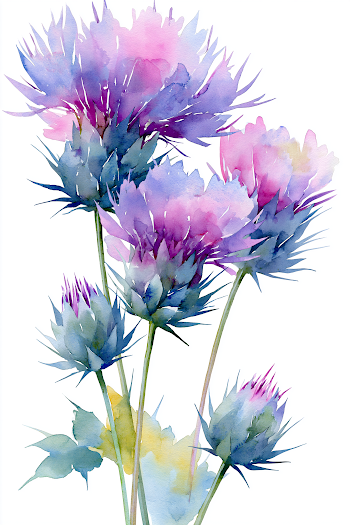 Elegant Watercolor Thistle Flowers