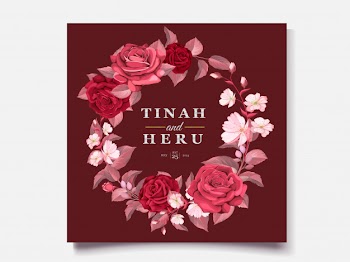 Elegant wedding card template with maroon floral and leaves Free Vector