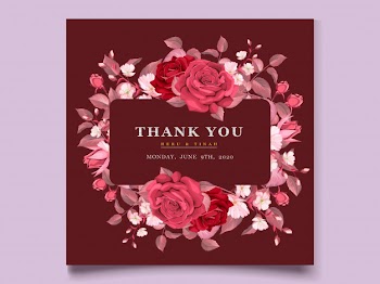 Elegant wedding card template with maroon floral and leaves Free Vector