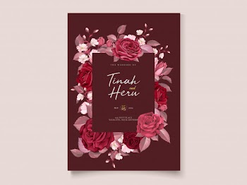 Elegant wedding card template with maroon floral and leaves Free Vector