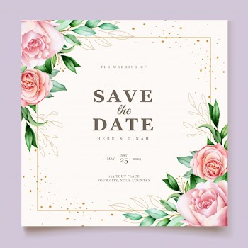 Elegant wedding card with beautiful floral and leaves template Free Vector