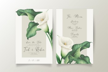 Elegant wedding invitation and menu with white lilies Free Vector