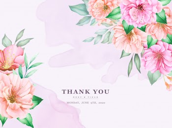 Elegant wedding invitation cards template with watercolor cherry blossom design Free Vector