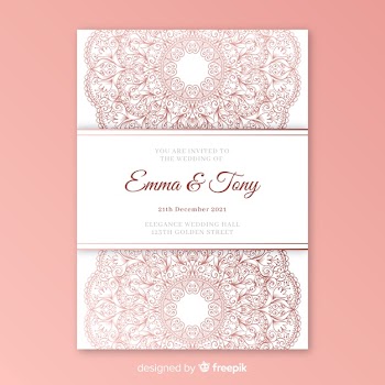 Elegant wedding invitation template with mandala Free Vector