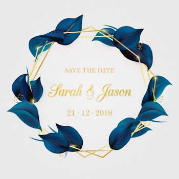 Elegant wedding invitation with leaves Free Vector