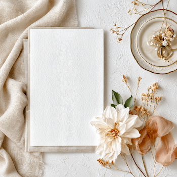 Elegant White Invitation Card with Floral Accents