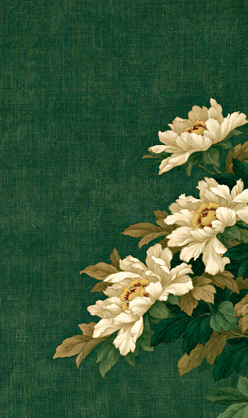Elegant White Peonies on Dark Green Fabric-Like Background