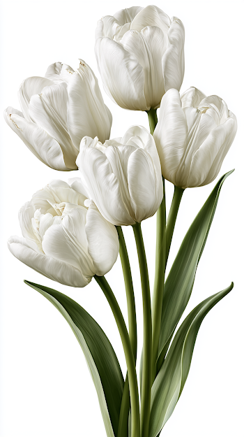 Elegant White Tulips on White Background