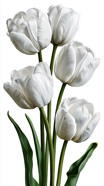 Elegant White Tulips on White Background