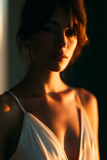 Elegant Woman in Modern White Gown