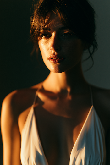 Elegant Woman in Modern White Gown