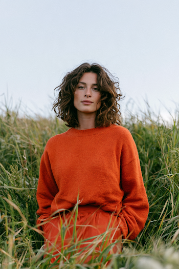 Elegant Woman Standing in a Serene Prairie