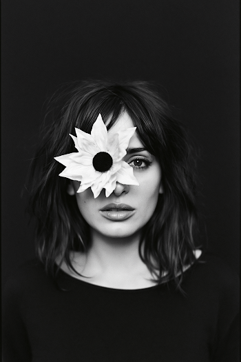 Elegant Woman with Flower in Black and White