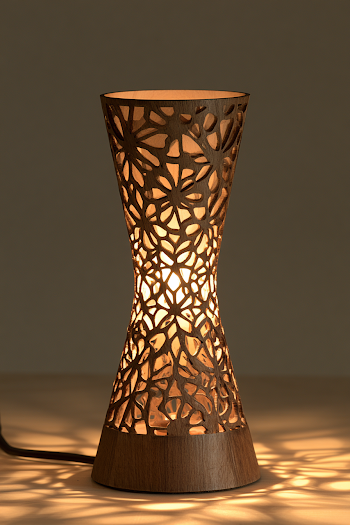 Elegant Wooden Lamp with Intricate Laser Cut Design