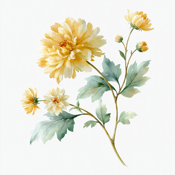Elegant Yellow Chrysanthemum Botanical Clipart
