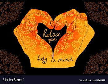 Element yoga mudra hands with mehndi patterns vector image