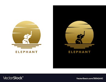 elephant animal silhouette at sunset or moon logo