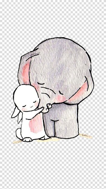 Elephant Drawing , Hand-painted animal s, rabbit hugging elephant transparent background PNG clipart