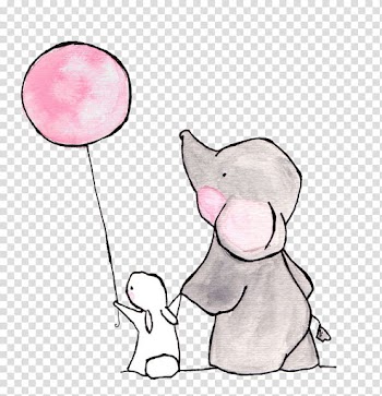 Elephant holding hands with rabbit while holding pink balloon illustration, Growtopia Anjialou Road Elephant Airbnb Renting, The Elephant and the White Rabbit transparent background PNG clipart