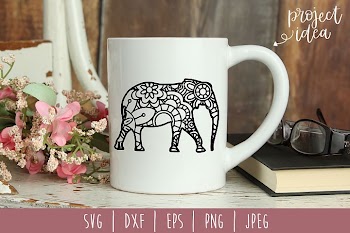 Elephant Mandala Zentangle SVG, DXF, EPS, PNG, JPEG