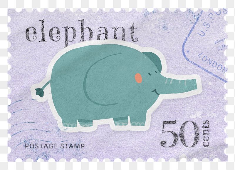 Elephant png post stamp sticker, | Free PNG - rawpixel