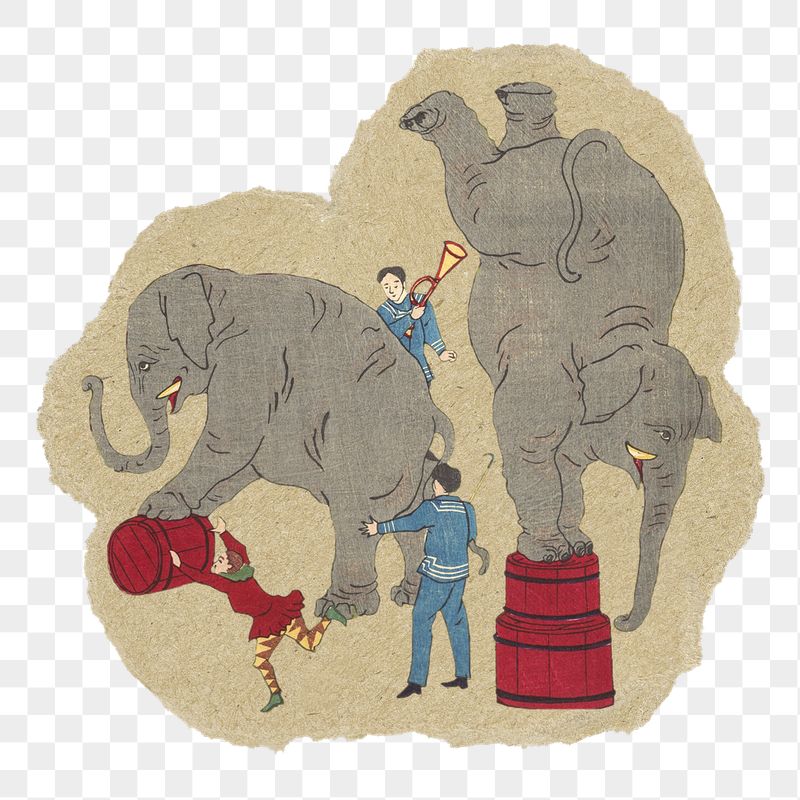 Elephants circus png sticker, ripped | Free PNG Illustration - rawpixel