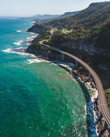 Elevated Highway Between Mountains and Shore