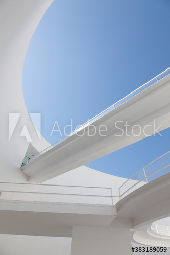 Elevated walkways in modern courtyard