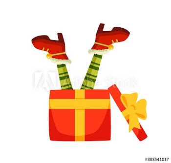 Elf legs in gift box flat vector illustration