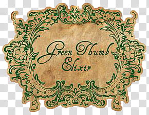 Elixirs s, brown background with green thumb elixir text transparent background PNG clipart