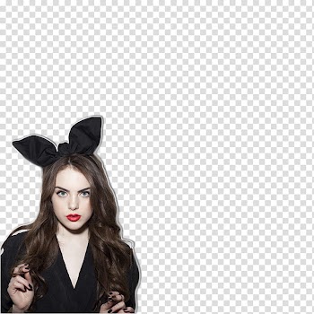 Elizabeth Gillies, woman wearing black v-neck top and black ribbon headband transparent background PNG clipart