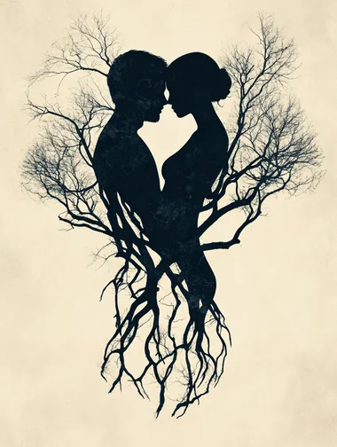 Embracing Love: Silhouetted Lovers Merging with Nature Embracing Love: Silhouetted Lovers Merging with Nature