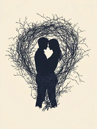 Embracing Lovers Silhouette with Intertwining Tree Branches Embracing Lovers Silhouette with Intertwining Tree Branches