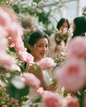 Embracing Nature: A Pan-Asian Woman in a Floral Boutique Cafe