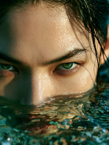 Emerging Beauty: Close-Up Portrait of a Young Asian Woman in Water