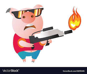 Emoji character pig with flamethrower Royalty Free Vector