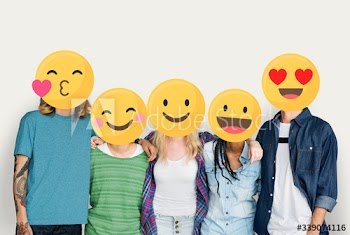 Emoji faced young friends
