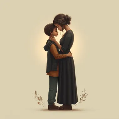 Emotional Black Mother and Son Embrace